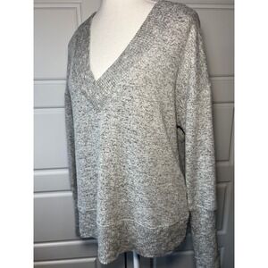 EVER EVE Grey Marled V Neck Long Sleeve Soft Pullover Oversized Sweater Small